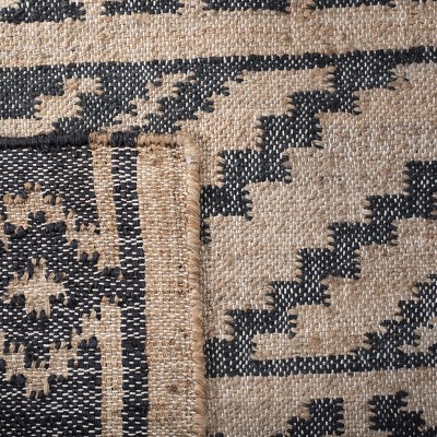 Gray and Natural Cotton Handmade Kilim Rug, 7' Square