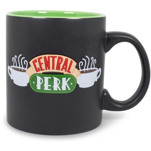 10-Ounce Black Silver Buffalo Friends Central Perk Logo Ceramic Travel Mug