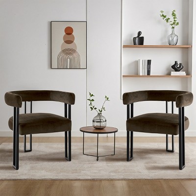 Set Of Two Accent Chairs,Barrel Armchair,Minimalist Velvet Fabric With Black Leg Accent Chair,Curved Back Living Room Chairs-Cuddlewood