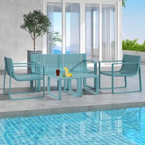 Costway 5 PCS Patio Furniture Set with 1 Loveseat 2 Patio Chairs & 2 Side Tables Blue/White - 1 of 4