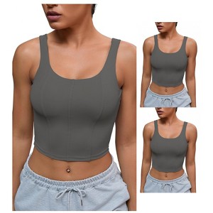INSPIRE CHIC 3 Pcs Womens U Back Longline Padded Sports Bra Cami Crop Workout Fitness Tank Top with Built in Bra - 1 of 4