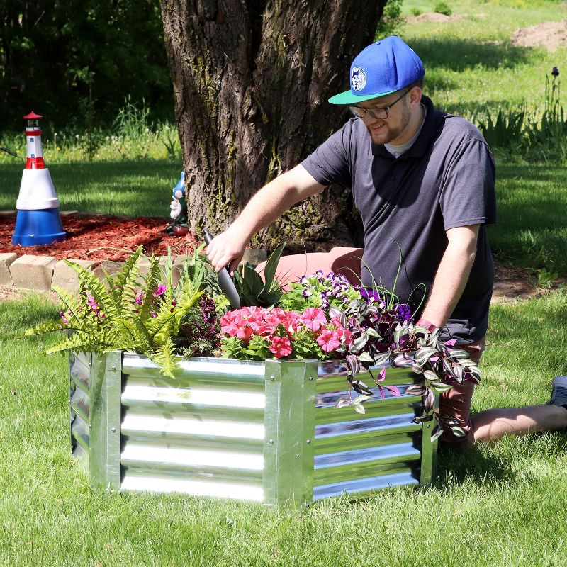 Sunnydaze Outdoor Lawn and Garden Galvanized Steel Hexagon Raised Vegetable Garden or Flower Bed Planter Kit - 22" - Silver, 6 of 12