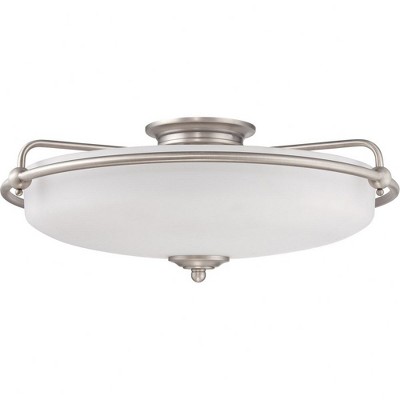Antique Nickel 21" Round Glass Flush Mount Ceiling Light