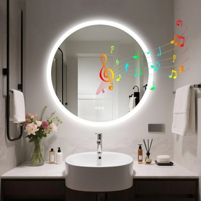 ARTLOGE 32" Round Bathroom Mirror with Bluetooth & Anti-Fog, LED Backlit, 3 Colors, Dimmable, Shatterproof, Vertical Mount