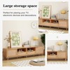 Rattan TV Stand for TVs up to 85'', Farmhouse Media Console, Entertainment Center with Solid Wood Legs, 2 Cabinets & Open Shelves,Storage Cabinet - 2 of 4