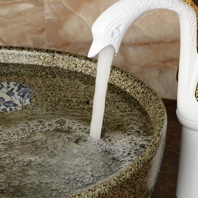 White and Gold Swan Single Handle Bathroom Vessel Faucet