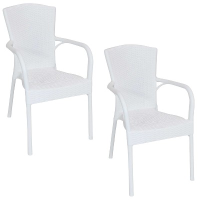 Sunnydaze Faux Wood Design Plastic All-Weather Commercial-Grade Segesta Indoor/Outdoor Patio Dining Chair, White, 2pk