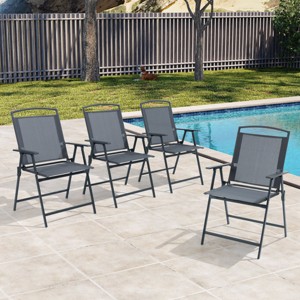 Crestlive Products Set of 4 Patio Folding Dining Chairs Outdoor Portable Sling with Armrest - 1 of 4