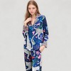Anna-Kaci Lounge Women's Satin Leopard and Botanical Print Pajama Set with Button Up Long Sleeve Shirt and Relaxed Fit Pants - 3 of 4