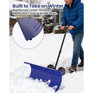 29" Heavy-Duty Snow Pusher Shovel with Wheels, Snow Pusher Hand Plow for Snow Removal, 5 Level Adjustable Handle & 5-Position Angled Blade - 1 of 4