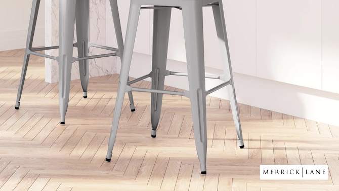 Merrick Lane Backless Metal Dining Stool with Wooden Seat for Indoor Use, 2 of 14, play video