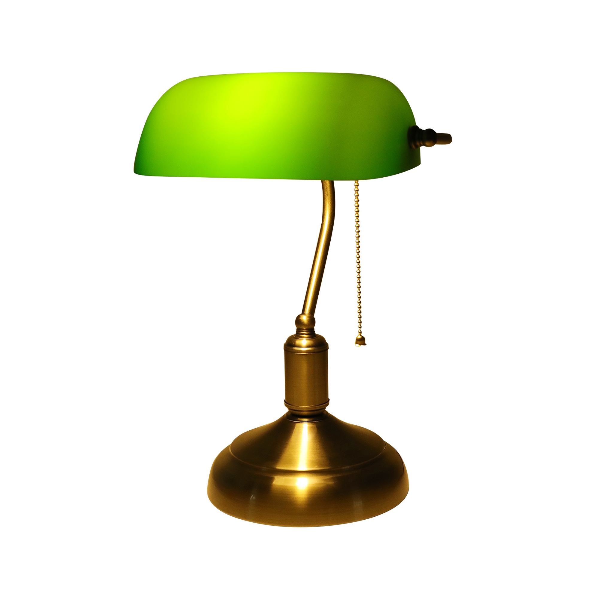 Antique Green Glass Bankers Desk Lamp Table Light with Pull Chain Switch