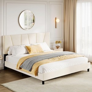 Homhougo Twin Size Bed Frame with Adjustable Headboard, Linen Upholstered Twin Platform Bedframe with Strong Wooden Slats, Easy Assembly, Grey - 1 of 4