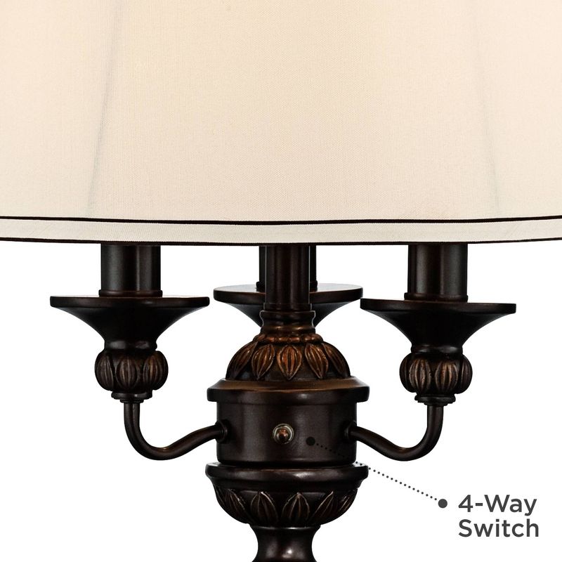 Kathy Ireland Mulholland Traditional Table Lamp 37" Tall Bronze Golden Marbleized with USB Dimmer Cord White Bell Shade for Bedroom Living Room Office, 4 of 10