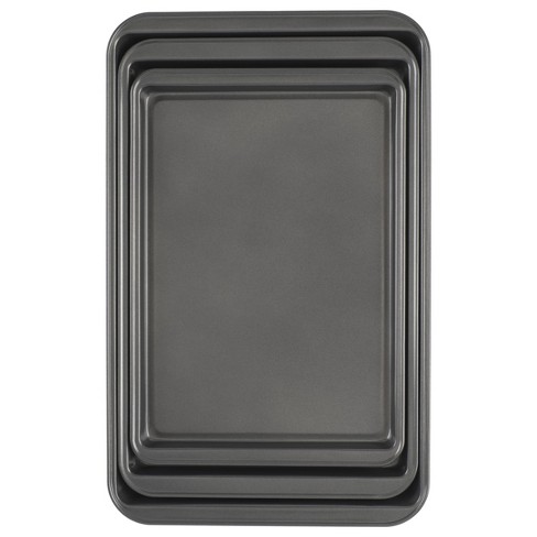 3-Pack Nonstick Bakeware Set, Baking Cookie Sheets, Heavy Duty Rectangular  Deep-Dish Cake Pan for Oven (Black) 