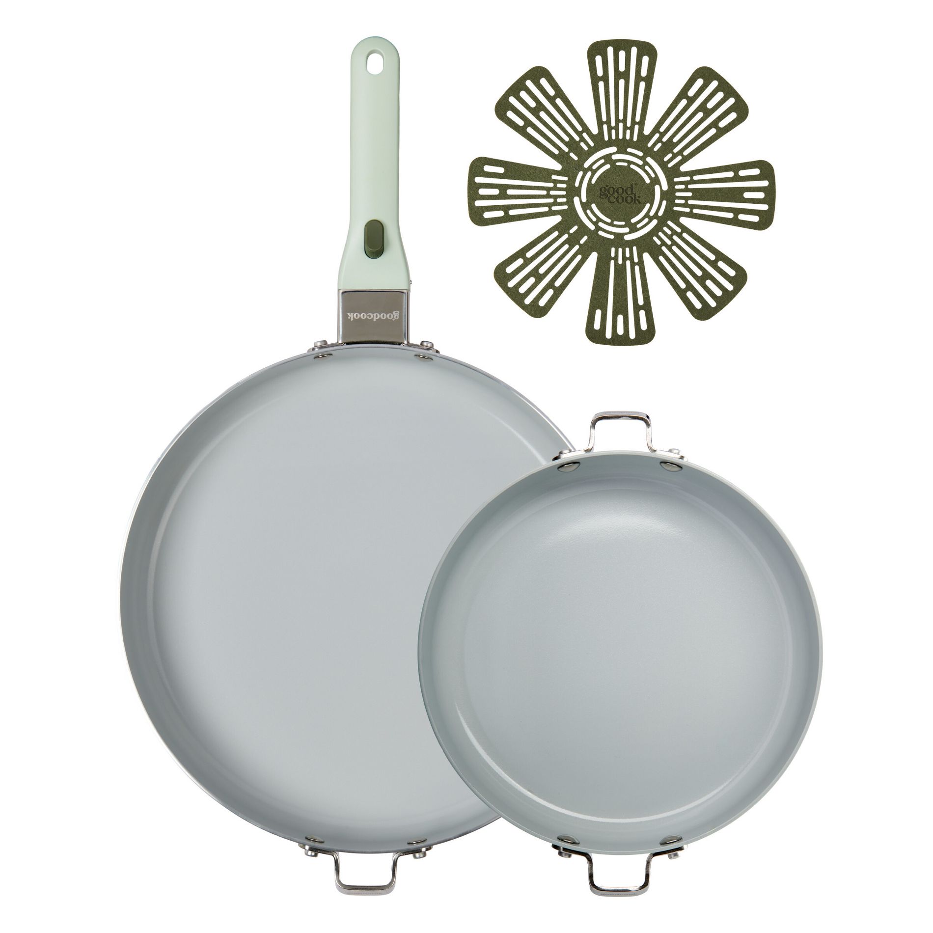 GoodCook 4pc Ceramic Nonstick Set Removable Handle Sage Green