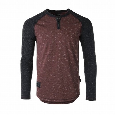 Men's 's Long Sleeve Arm Contrast Raglan Henley T-shirt - ZIMEGO