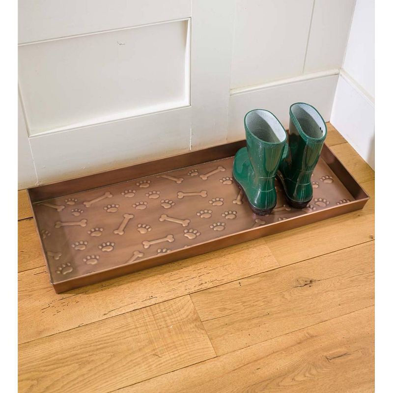 Plow & Hearth - Embossed Metal Boot Tray with Dog Paws and Bones Design, 2 of 3
