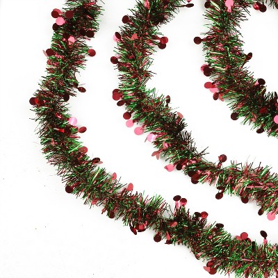 Northlight 50' x 2.5" Unlit Red/Green with Red Polka Dots Tinsel Christmas Garland