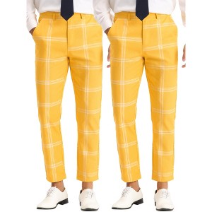 Lars Amadeus Men's Slim Fit Flat Front Plaid Printed Casual Trousers 2 Packs - 1 of 4
