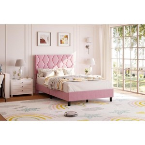 Upholstered Bed Frame with Adjustable Headboard - Sturdy Wood Slat Support, Noise Free, No Box Spring Needed - 1 of 4