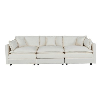 NicBex 112.2 Inch Modern Couch 3-Seater Sofa with 2 Arm Pillows and 3 Throw Pillows for Living Room,Apartment,Bedroom,Beige