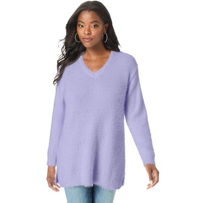 Roaman's Women's Plus Size Eyelash V Neck Sweater