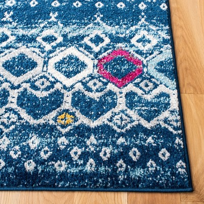 Navy & Turquoise Hand-Knotted Synthetic Runner Rug - 27"x12"
