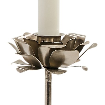 Silver Bloom Metal Tabletop Candlestick Set