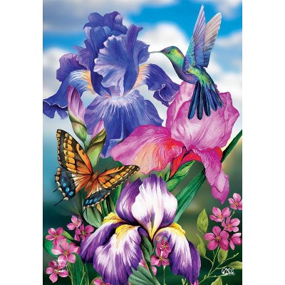 Spring Garden Flag with Hummingbird and Irises, 28 x 40 Polyester