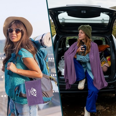 Pavilia Purple Microfleece Travel Blanket and Pillow Set