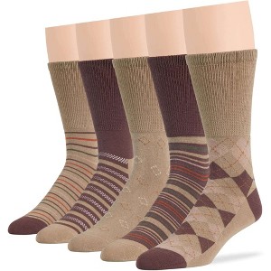 Men Diabetic Non-Binding Fashion Cotton - Crew - Patterned, - Blue, Khaki, Brown - 5 Pack Large/XL | 7BIGSTASRS KINGDOM - 1 of 4