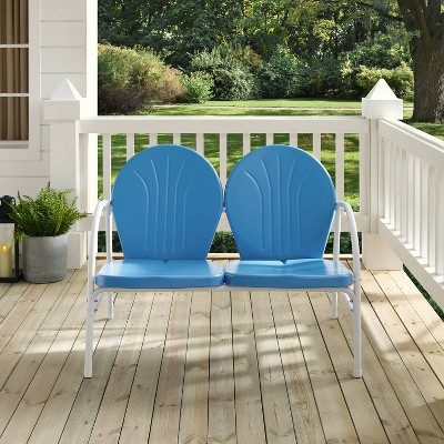 Sky Blue and White Metal Outdoor Loveseat
