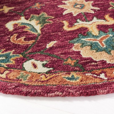 Handmade Rustic-Chic Round Red Wool Tufted Rug - 5' Diameter