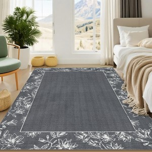 Floral Bordered Rugs for Living Room Bedroom Soft Washable Low Pile Non-Slip Modern Rug - 1 of 4