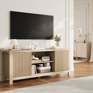59" TV Stand for TVs Up to 65 Inches, Mid Century Modern TV Entertainment Center with Storage Cabinets & Open Shelves, Wood TV Cabinet - 1 of 4