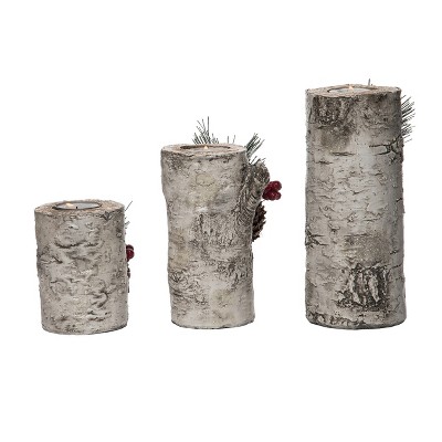 Rustic Birchwood Christmas Tealight Holders Set of 3