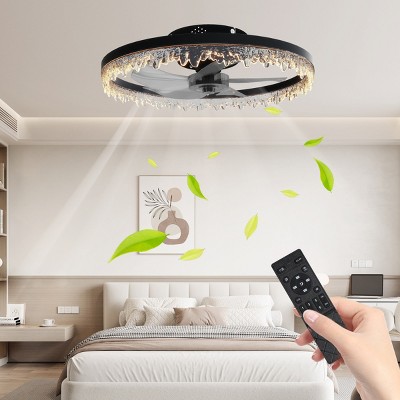 Smart Flush Mount Ceiling Fan Light Integrated LED Chandelier Remote Control & Timer Dimmable Lighting for Bedroom, Living Room-The Pop Home