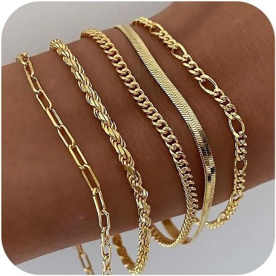 Gold Bracelets for Women Waterproof, 14K Real Gold Jewelry Sets Trendy Thin Dainty Stackable Cuban Link
