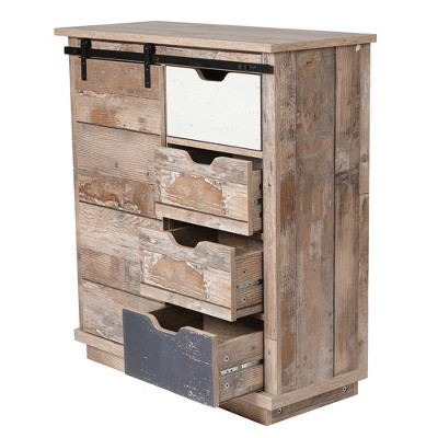 Rustic Brown Wood Sliding Door Cabinet with Adjustable Shelves