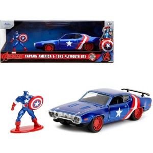 1972 Plymouth GTX Candy Blue w/Red & White Stripes and Captain America Figure "The Avengers" 1/32 Diecast Model Car by Jada - 1 of 4