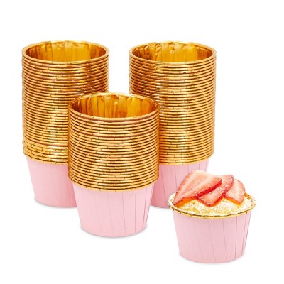 Sparkle and Bash 100 Pack Pink and Gold Foil Paper Cupcake Liners Wrappers, Standard Muffin Baking Cups