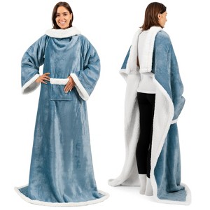 PAVILIA Wearable Blanket with Sleeves for Women Men Adults, Warm Soft Plush Snuggle Pocket Sleeved TV Throw - 1 of 4