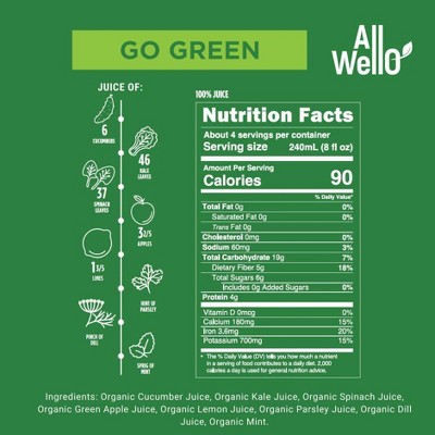 Allwello Go Green Organic Cold Pressed Juice - 32 fl oz
