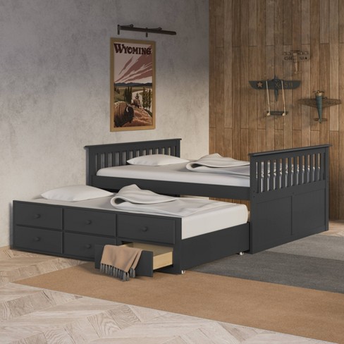 Bed With Trundle Gray Storkcraft, Queen Size Bed Sleepy’s