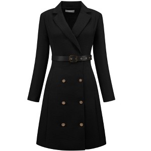 INSPIRE CHIC Women's Tweed Double Breasted Long Sleeve Blazer Dress with Belt - 1 of 4