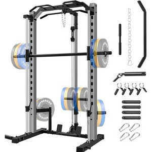 KRISRATE All-in-One Adjustable Smith Machine with LAT-Pull Down System Multi-Function Power Cage Cable Crossover Squat Rack of Workout Equipment - 1 of 4