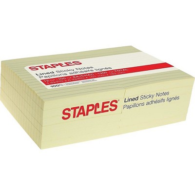 Staples Stickies Lined Standard Notes 4" x 6" 100 Sh./Pad 12 Pads/PK S-46YR12