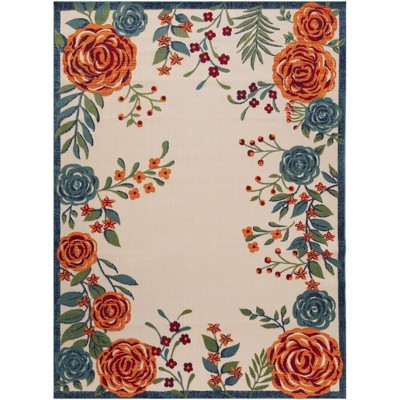 Nourison Aloha Contemporary Floral Border Outdoor Rug