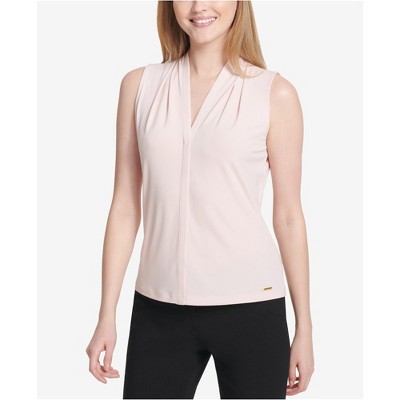 Calvin Klein Womens Pleated Neck Sleeveless Blouse Top